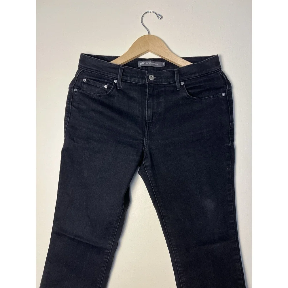 Levi's 505 Womens Straight Leg Black Mid-Rise Ankle Cropped Jean Pants Size: 6